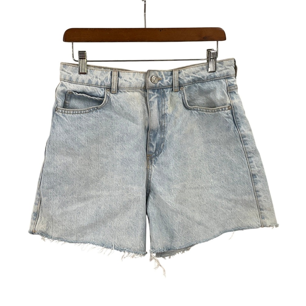 Zara Denim Shorts Womens 8 Light Blue High Rise Raw Hem Boho Festival Cutoffs